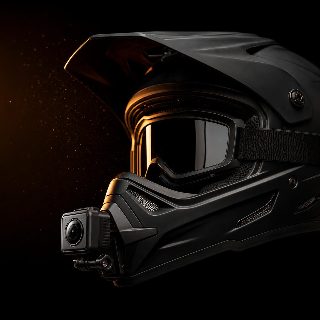 EPIC Trail camera magnetically mounted on an off-road enduro helmet chin